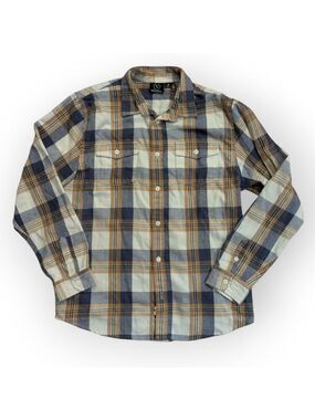 Burnside Plaid Flannel Shirt Blue Brown Size 18